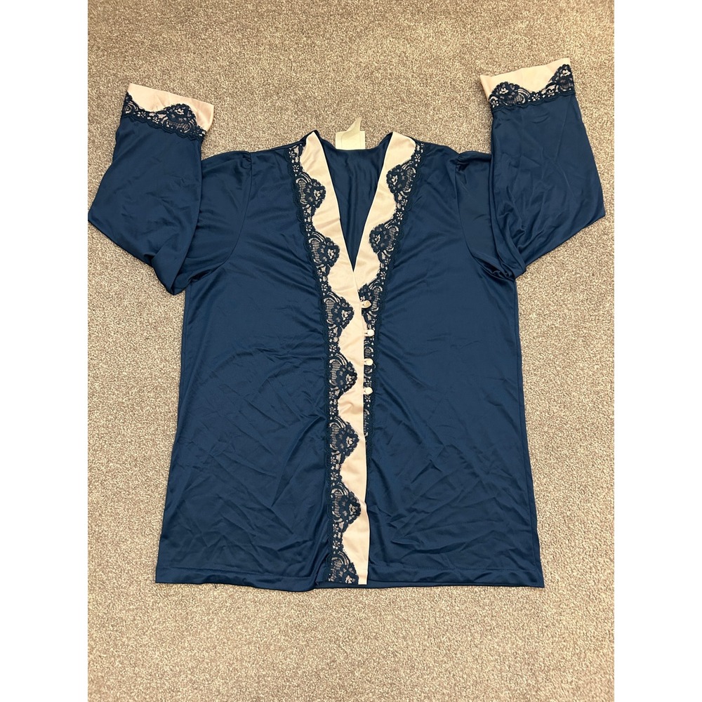 Vintage UndercoverWear Nightgown Top Womens Large Blue Excellent Lace Button Up